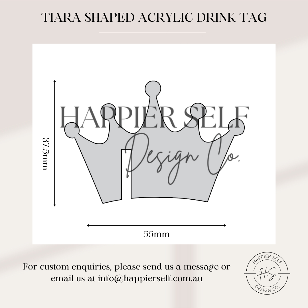 Tiara Shaped Acrylic Drink Tag - Blank
