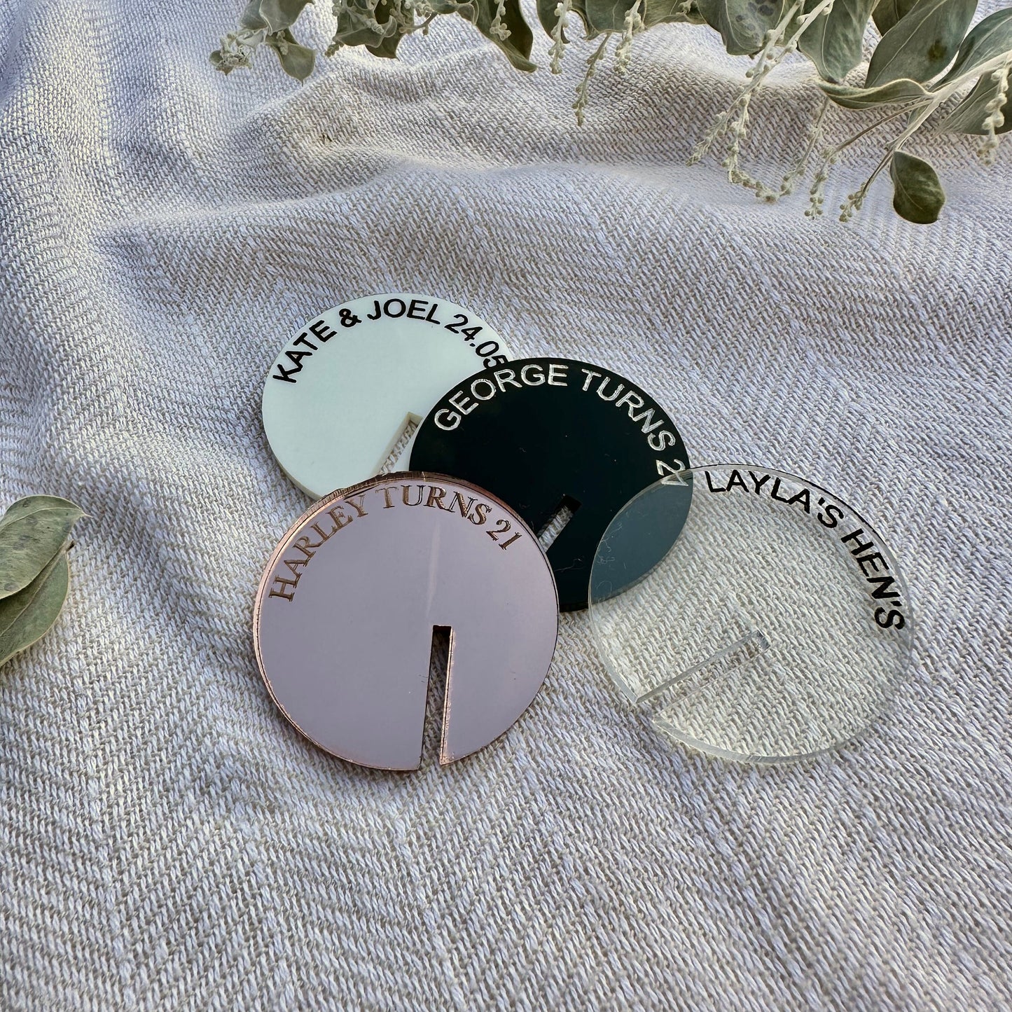 Arch Acrylic Drink Tag | Personalized Personalised Custom Seating Chart Place Card Champagne Cocktail Charm Silver Rose Gold Wedding Hens
