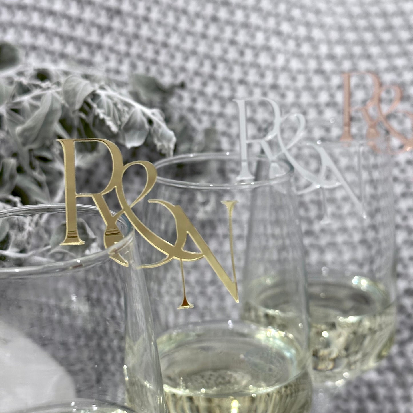 Initial Drink Tag | Personalized Custom Token Card Champagne Flute Cocktail Charm Silver Rose Gold Wedding Engagement Hens Birthday