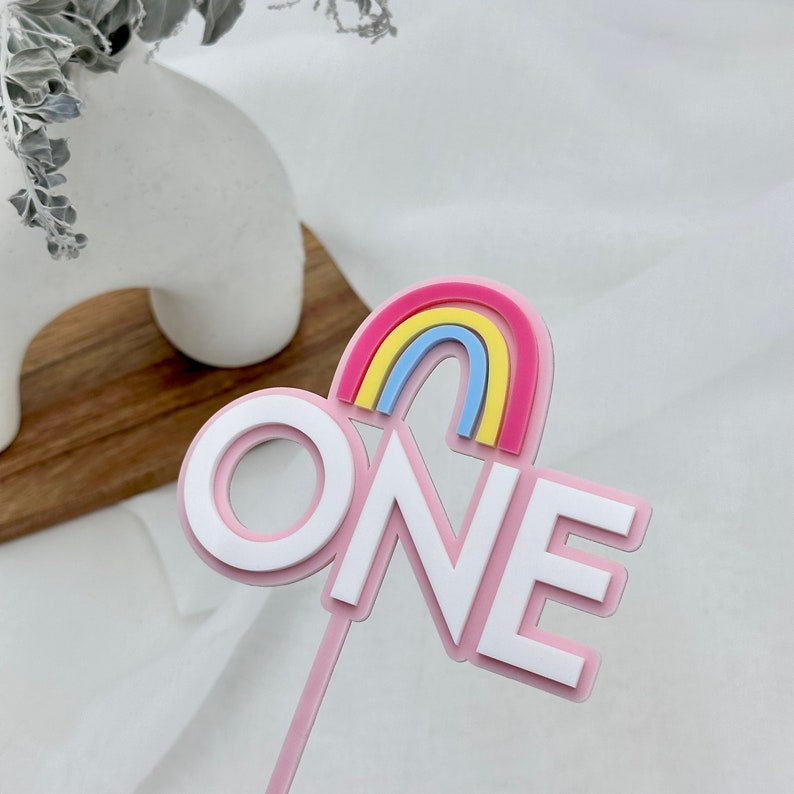 Rainbow First Birthday One Cake Topper