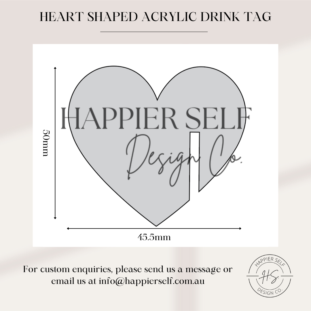 Heart Shaped Acrylic Drink Tag - Blank