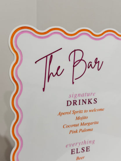 Custom Wavy Acrylic Bar Menu