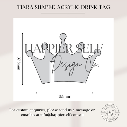 Tiara Shaped Acrylic Drink Tag - Blank