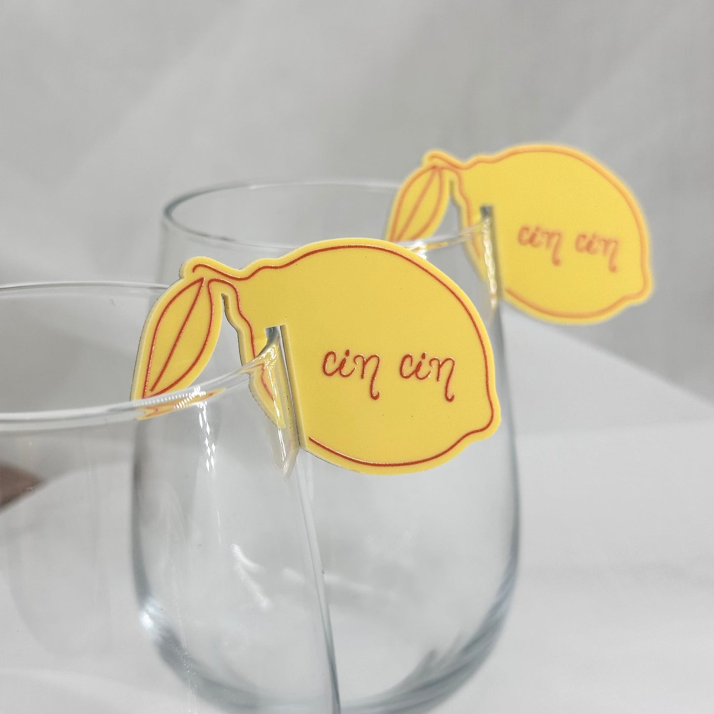 Cin Cin Lemon Line Art Acrylic Drink Tags