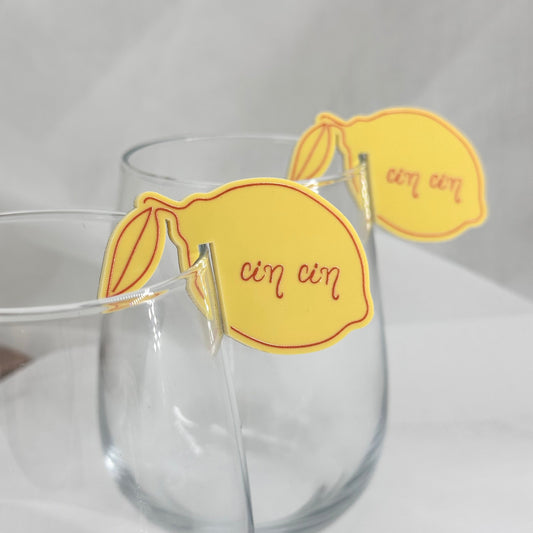 Cin Cin Lemon Line Art Acrylic Drink Tags