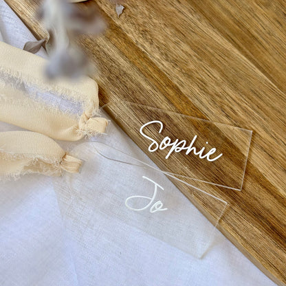 Personalised Acrylic Luggage Tag Style Place Card | WITH RIBBON
