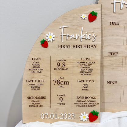 First Birthday Milestone Board - Strawberries & Daisies