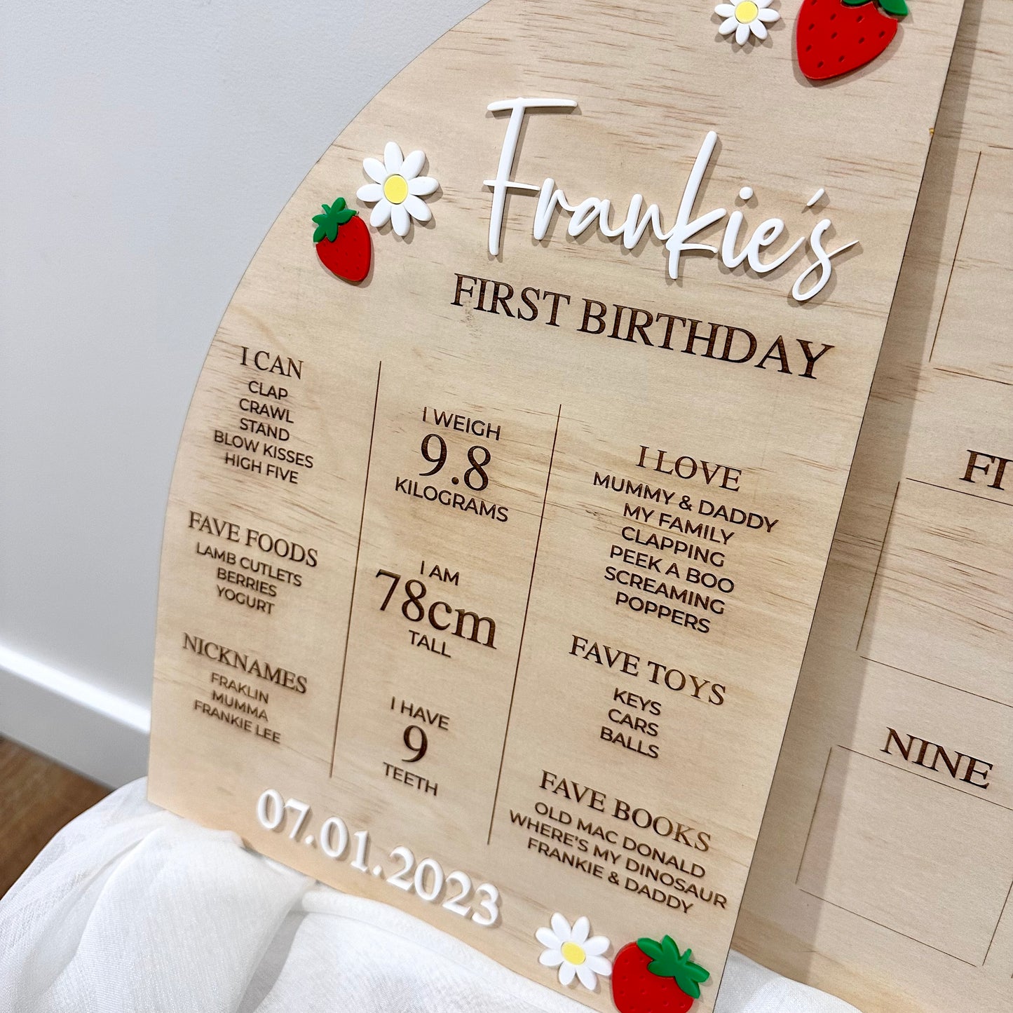 First Birthday Milestone Board - Strawberries & Daisies