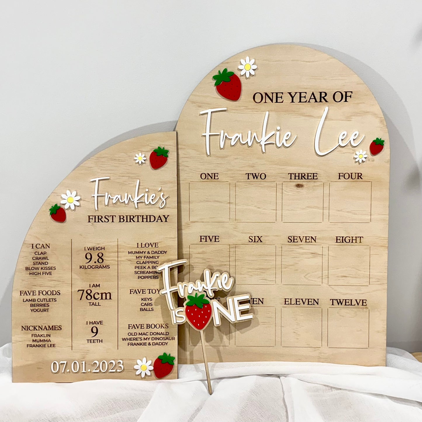 First Birthday Milestone Board - Strawberries & Daisies