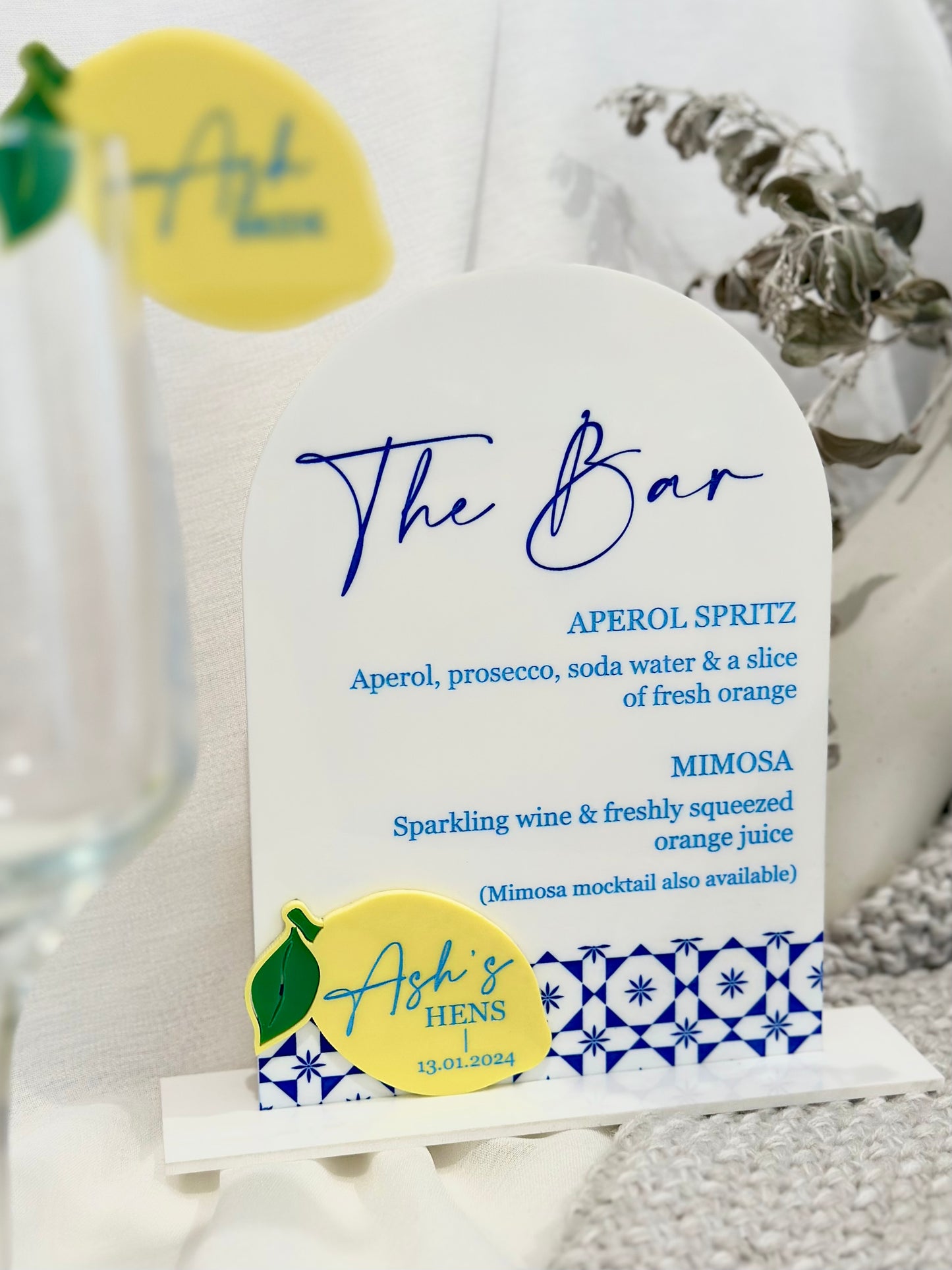 Custom Amalfi Acrylic Bar Menu