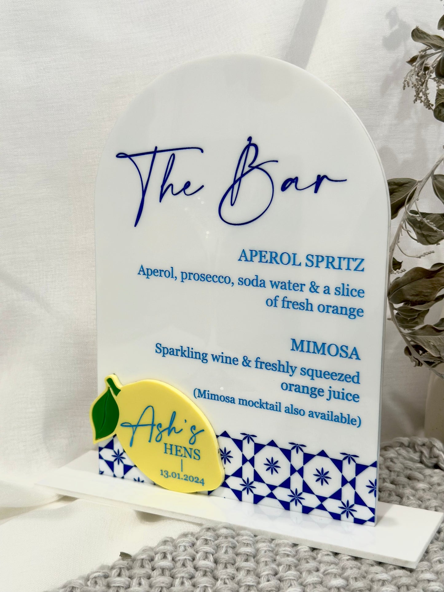 Custom Amalfi Acrylic Bar Menu