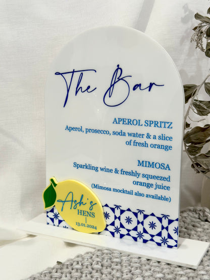 Custom Amalfi Acrylic Bar Menu