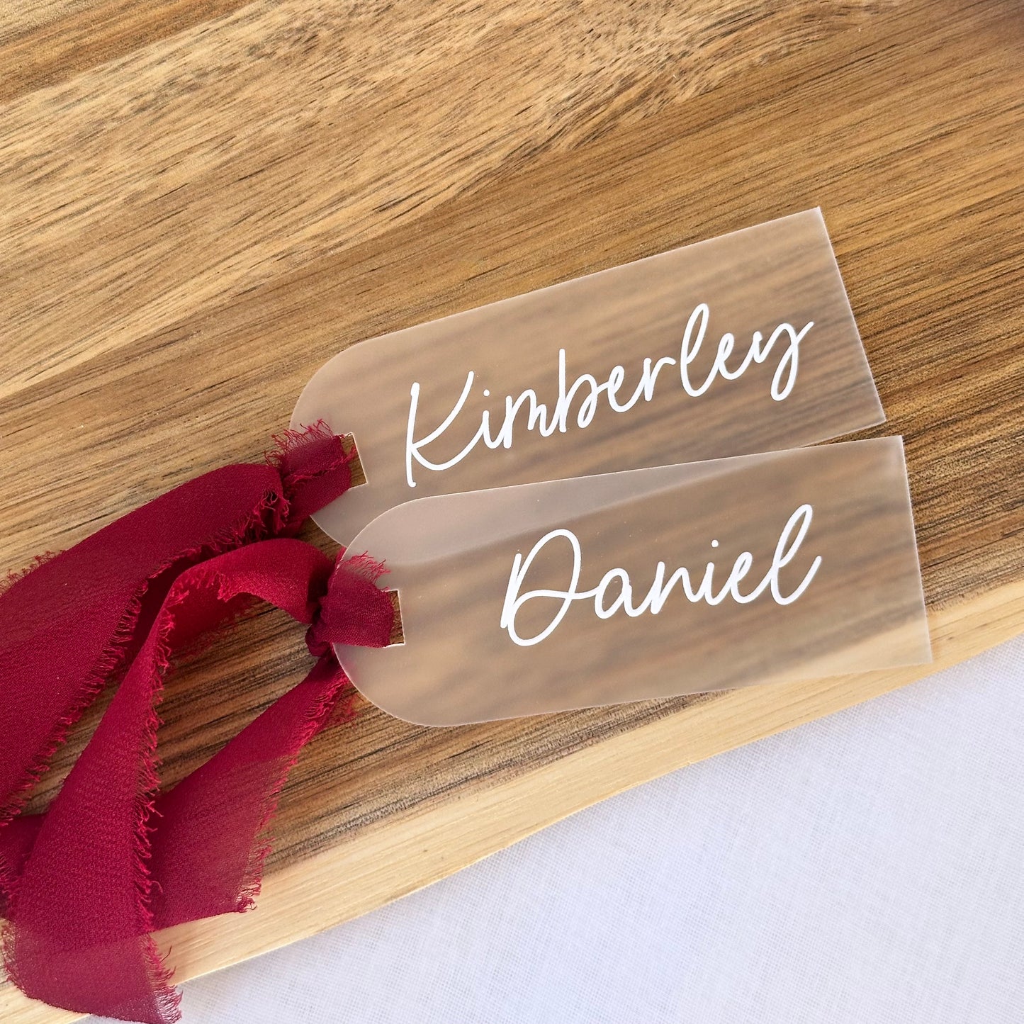 Personalised Acrylic Luggage Tag Style Place Card | WITH RIBBON