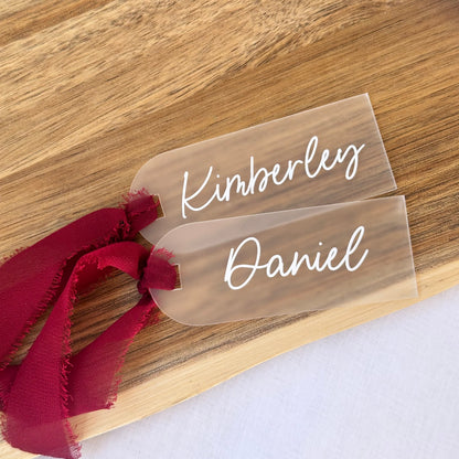 Personalised Acrylic Luggage Tag Style Place Card | WITH RIBBON
