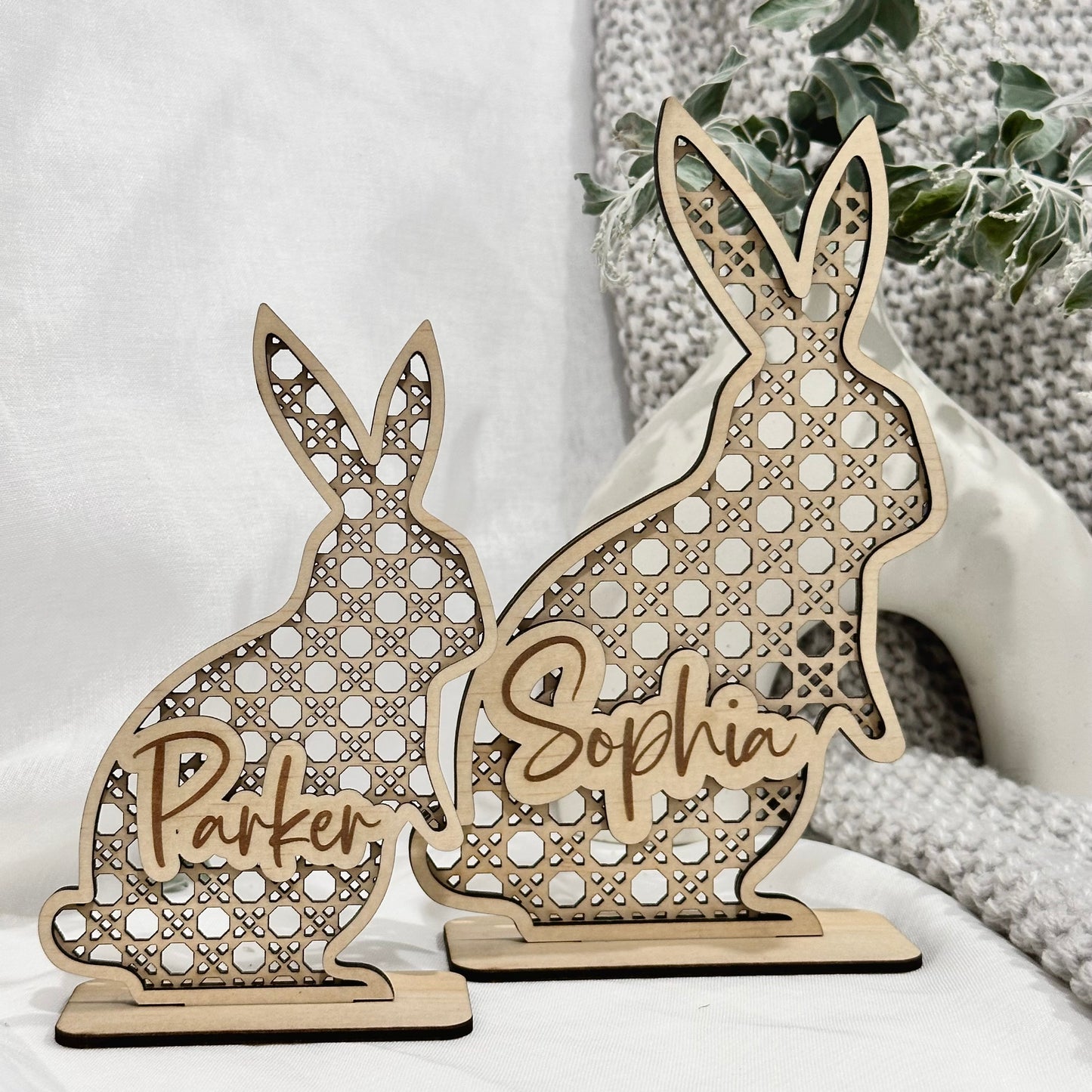 Personalised Easter Rattan Bunnies