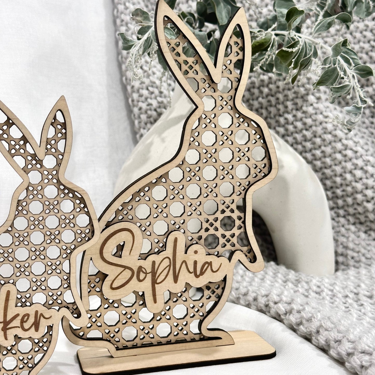 Personalised Easter Rattan Bunnies