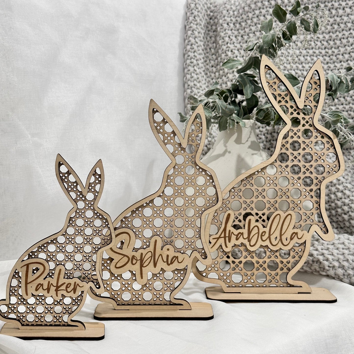 Personalised Easter Rattan Bunnies