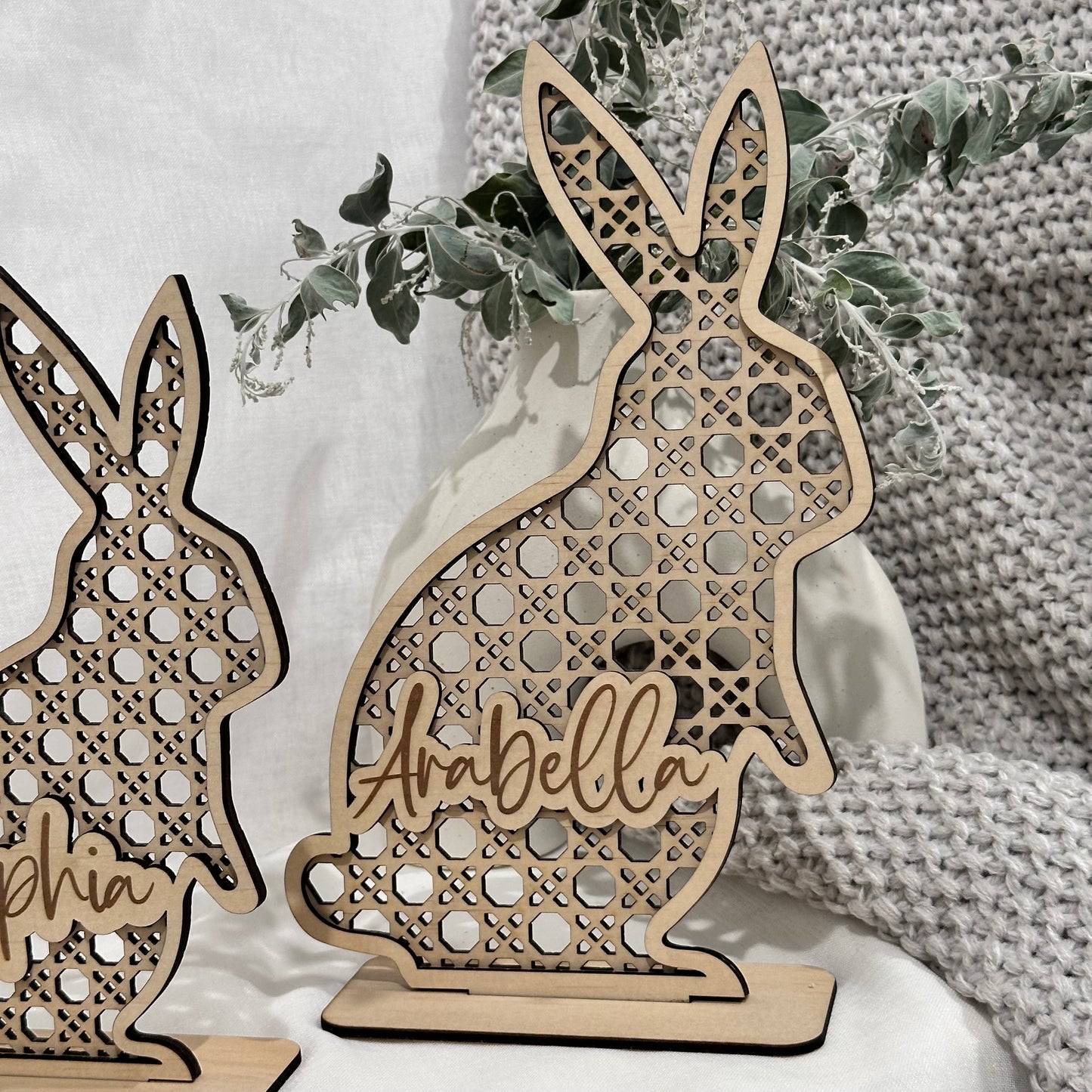 Personalised Easter Rattan Bunnies