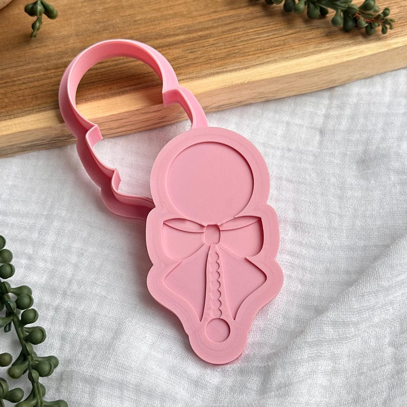 Baby Rattle with Bow Cookie Stamp & Cutter Set