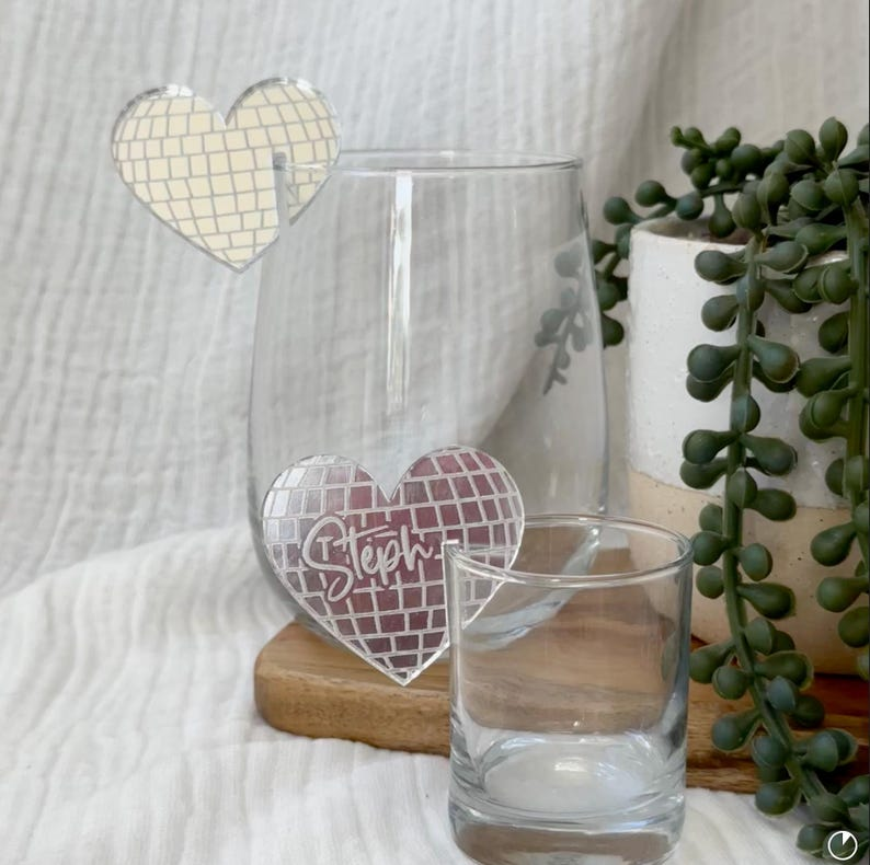 Heart Shaped Disco Ball Acrylic Drink Tag