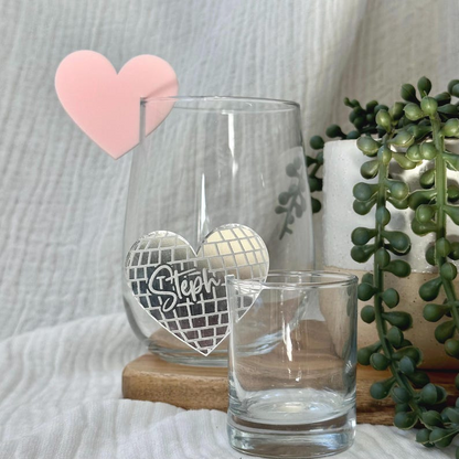 Heart Shaped Disco Ball Acrylic Drink Tag