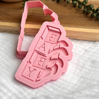 Baby Blocks with Leaves Cookie Stamp & Cutter Set