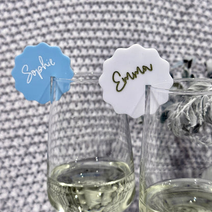 Wavy Acrylic Drink Tag | Personalized Personalised Custom Seating Chart Place Card Champagne Cocktail Charm Silver Rose Gold Wedding Hens