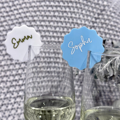 Wavy Acrylic Drink Tag | Personalized Personalised Custom Seating Chart Place Card Champagne Cocktail Charm Silver Rose Gold Wedding Hens