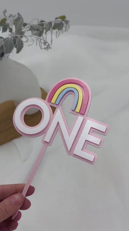 Rainbow First Birthday One Cake Topper