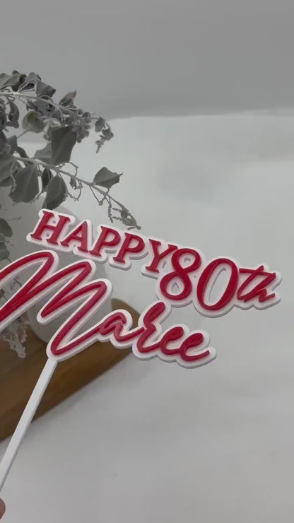 Name and Age Happy Birthday Cake Topper