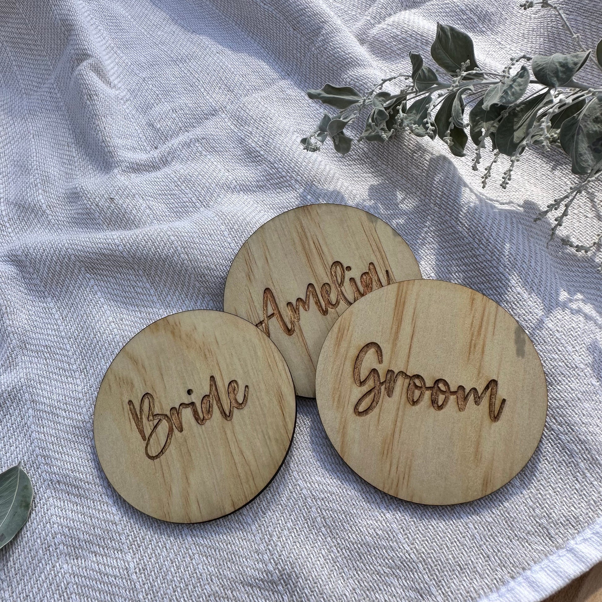 Personalised Place Cards | Setting Laser Cut Name Tags Rustic Wedding Favours, Boho Table Wood Name Place Coaster Timber Wood Ply Coasters