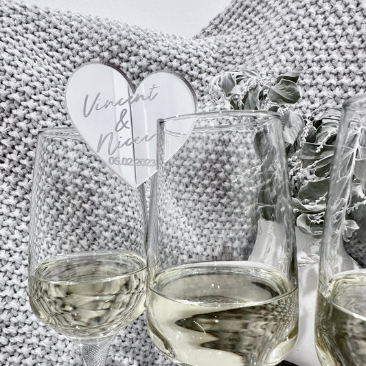 Acrylic Heart Shaped Drink Charm | Personalized Personalised Custom Seating Chart Place Card Champagne Cocktail Charm Token Wedding