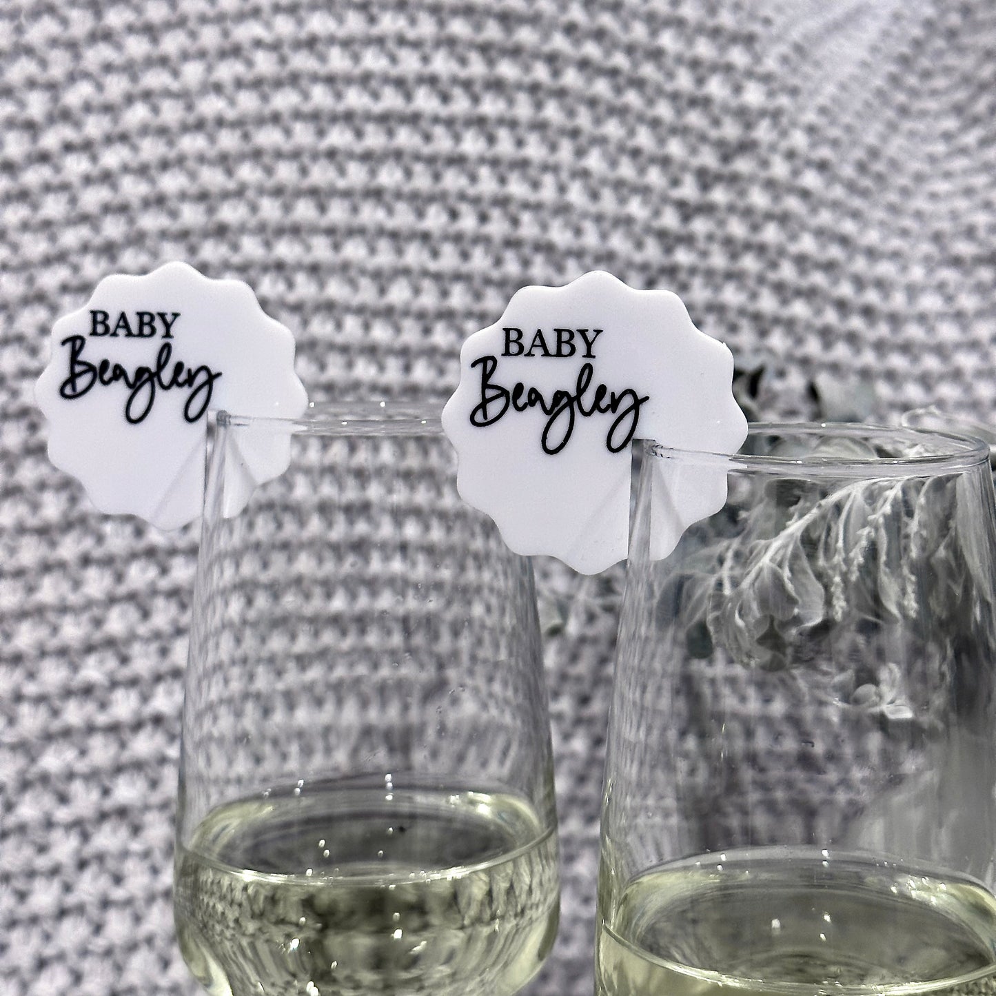 Wavy Acrylic Drink Tag | Personalized Personalised Custom Seating Chart Place Card Champagne Cocktail Charm Silver Rose Gold Wedding Hens