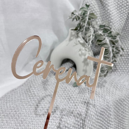 Christening Name Cake Topper | Acrylic Cake Decor Modern Gold Silver Rose Mirror Single Word Name Baptism First Holy Communion Christian